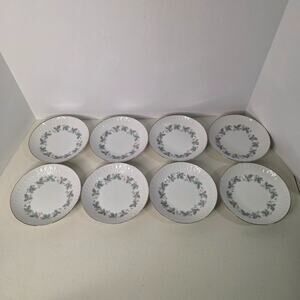 Set of 8 Sango Briarwood Bread Dessert Plates Blue Gray Floral Japan Vintage